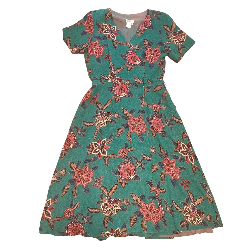 Vintage Talbots Wrap Dress‎ Floral Midi Size 14 Made in USA EUC